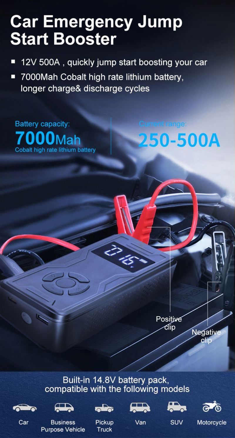 New Items Multifunctional Power-bank Portable Air Pump 7000Mah Inflatable Car Jump Starter Kit Tire Pressure Gauge Inflator