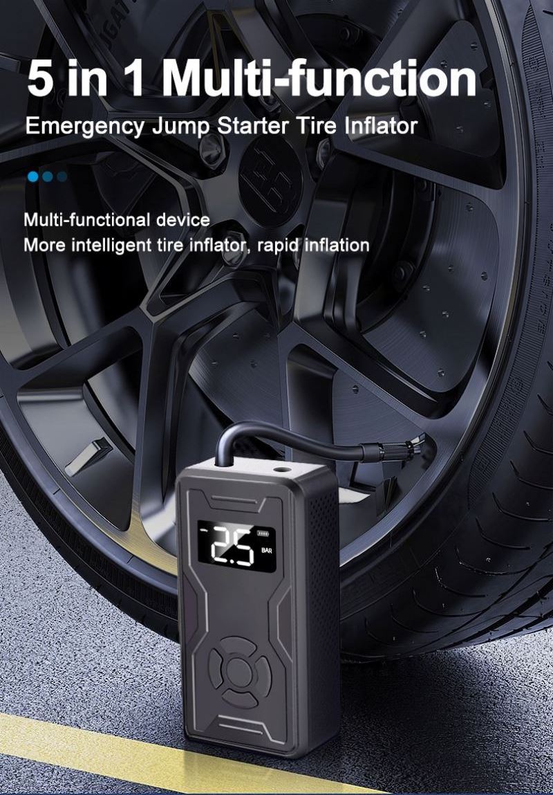 New Items Multifunctional Power-bank Portable Air Pump 7000Mah Inflatable Car Jump Starter Kit Tire Pressure Gauge Inflator