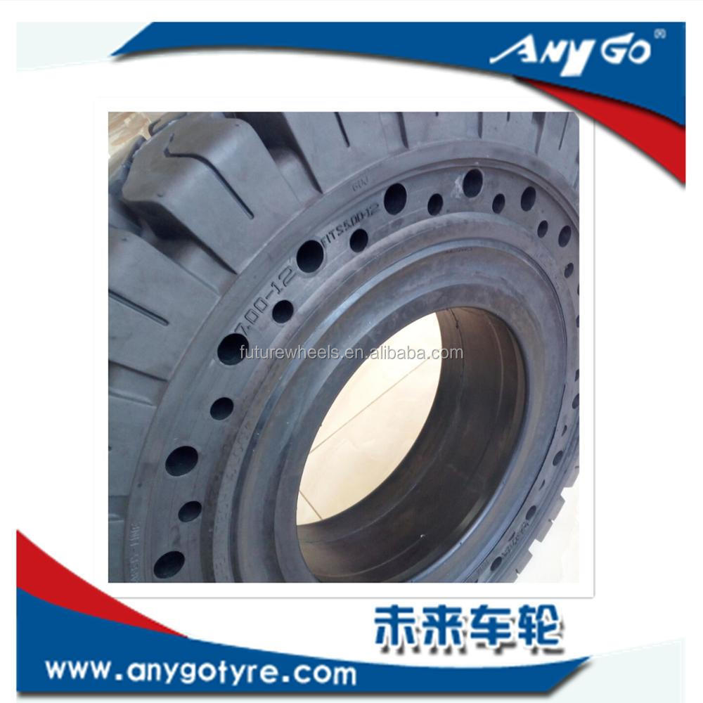 ANYGO brand 7.00-12 XZ18 pattern Click solid rubber tires with side hole for reach stackers