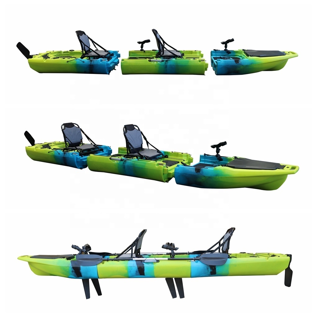 Popular Three Section Detachable Pedal Drive Fishing Kayak 14FT 2 Person Folding Leisure Kayak Lldpe Plastic with CE Certificate