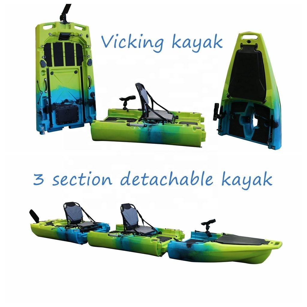 Popular Three Section Detachable Pedal Drive Fishing Kayak 14FT 2 Person Folding Leisure Kayak Lldpe Plastic with CE Certificate