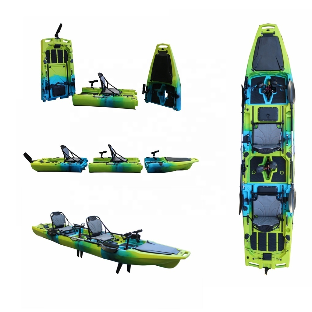 Popular Three Section Detachable Pedal Drive Fishing Kayak 14FT 2 Person Folding Leisure Kayak Lldpe Plastic with CE Certificate