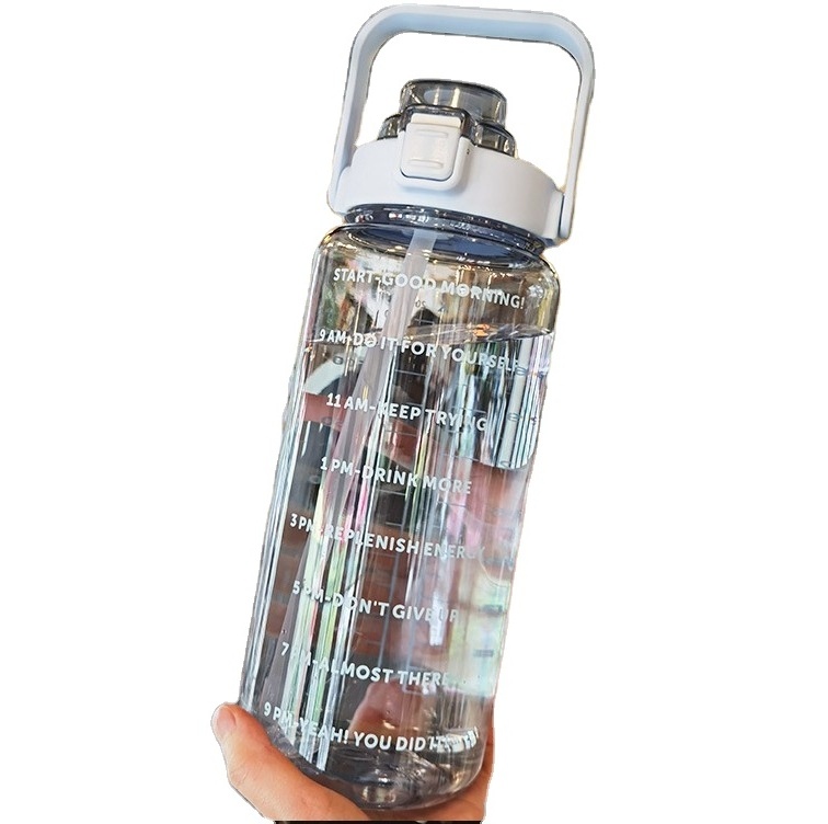 Custom Food Grade 2l Half Gallon Fitness Gym Sports Clear Plastic Motivational Water Bottle with Time Marker and Straw