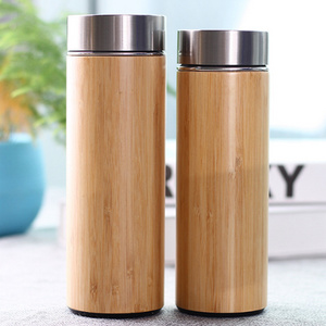 410ml/500ml 304 Stainless Steel Thermo Travel Water Bamboo Bottle with Tea Infuser/ Bamboo Tumbler with Tea Infuser Strainer