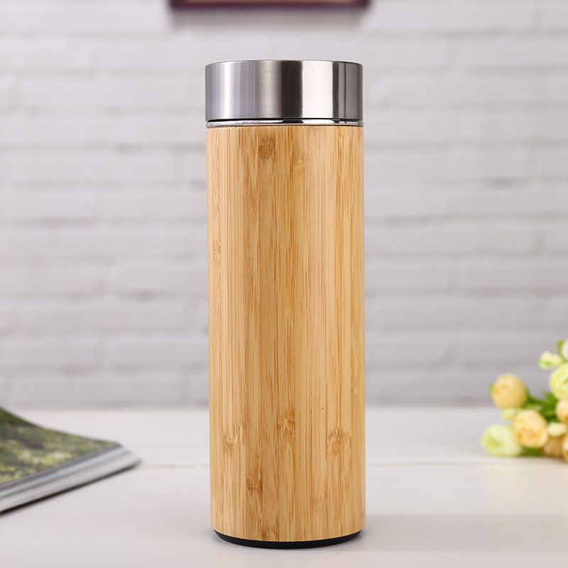 410ml/500ml 304 Stainless Steel Thermo Travel Water Bamboo Bottle with Tea Infuser/ Bamboo Tumbler with Tea Infuser Strainer