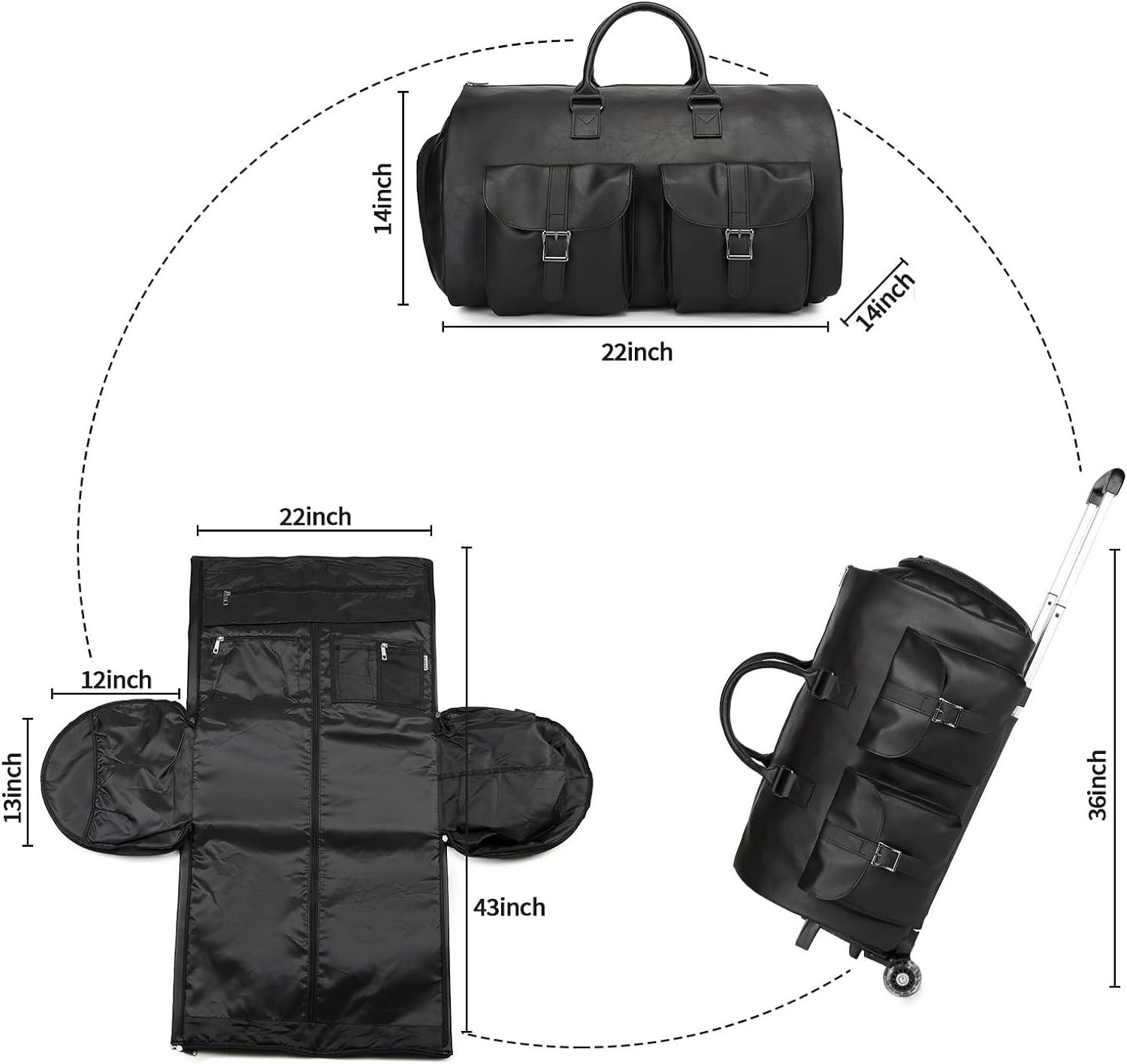 Custom travel duffle bag with wheels rolling Duffle suit bag with wheels and shoe compartment for weekend travel men and women