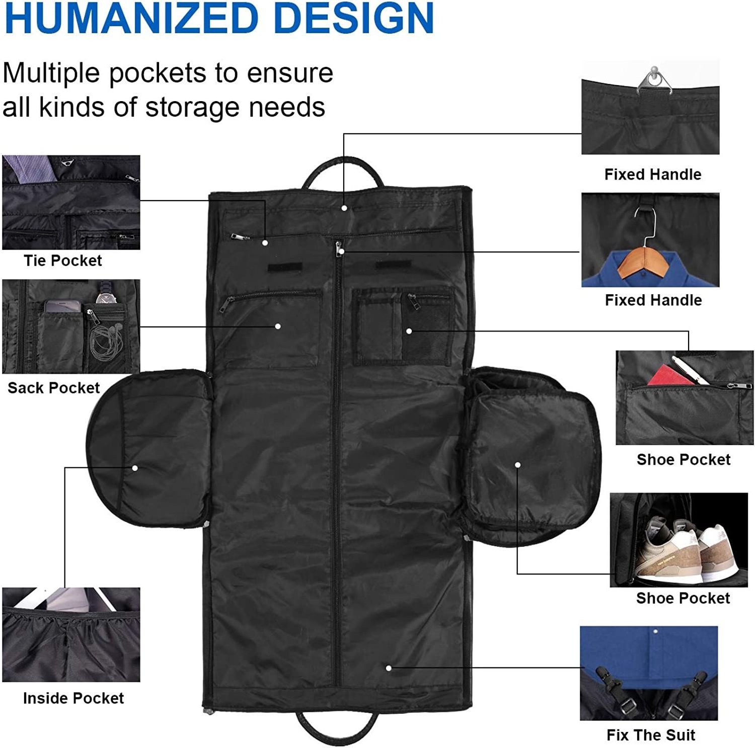 Suit Travel Duffle Bag Garment Packaging Bags Black Garment Bags for Hanging Clothes Storage Suitcase Storage 