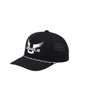 Custom 5 Panel Baseball Cap Rubber Raised Logo Waterproof And Breathable Laser Cut Hole Sport Cap With Nylon Rope