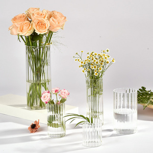 Cylinder Stripes Wedding Tabletop Home Decorate Vase Anniversary Customize Decor Arrangements Vase Flower Glass Vases