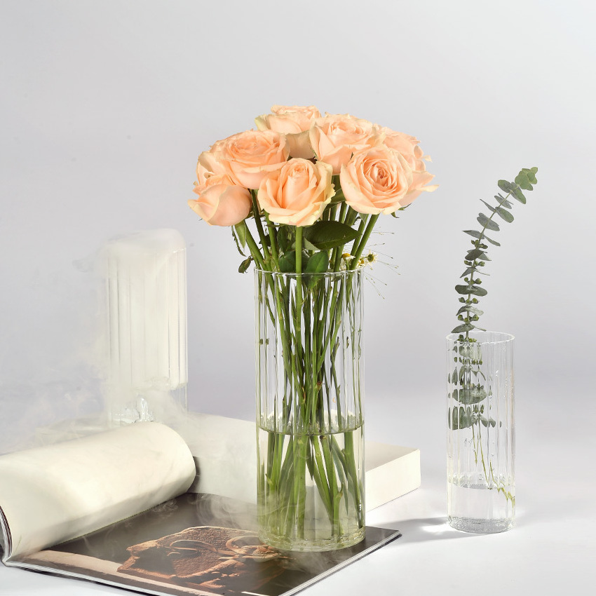 Cylinder Stripes Wedding Tabletop Home Decorate Vase Anniversary Customize Decor Arrangements Vase Flower Glass Vases