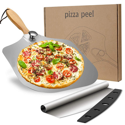 Household Baking Detachable Pizza Shovel Stainless Steel Metal Non Stick Pizza Peel Paddle Cutter With Foldable Handle