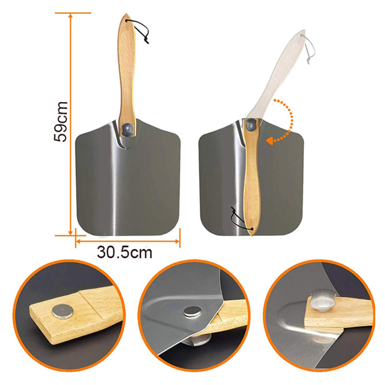 Household Baking Detachable Pizza Shovel Stainless Steel Metal Non Stick Pizza Peel Paddle Cutter With Foldable Handle