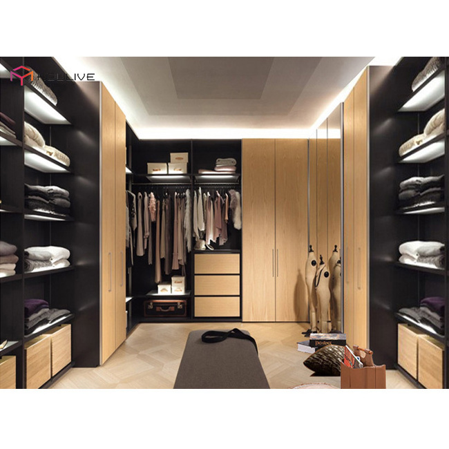 Modern walk in wardrobe designs with closet island middle