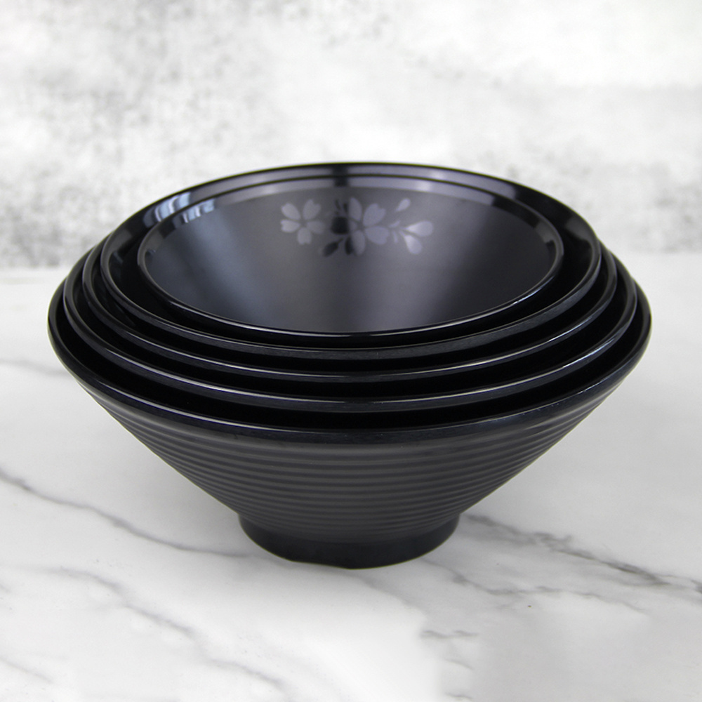 SEBEST Wholesale custom  Melamine Korean ramen bowl Black 5/6/7/8/8.5 Inch melamine Korean noodles bowl