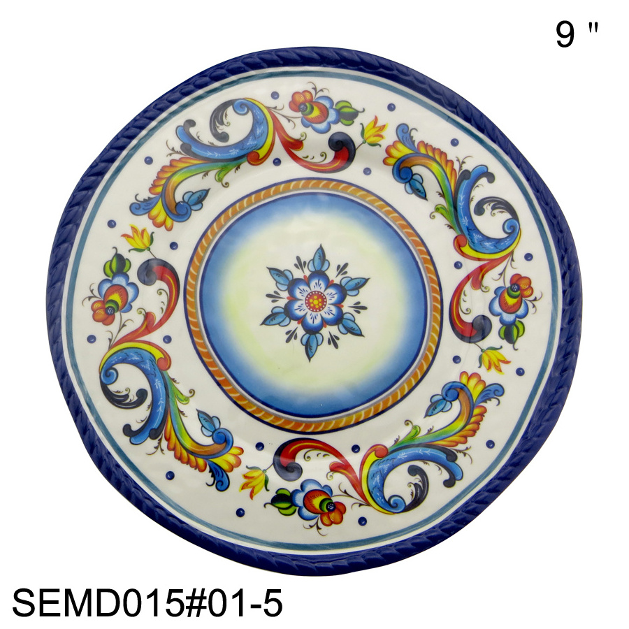 SEBEST factory Round Retro Printing melamine dinner Embossed Surface Melamine dinnerware set Tableware 4 pieces