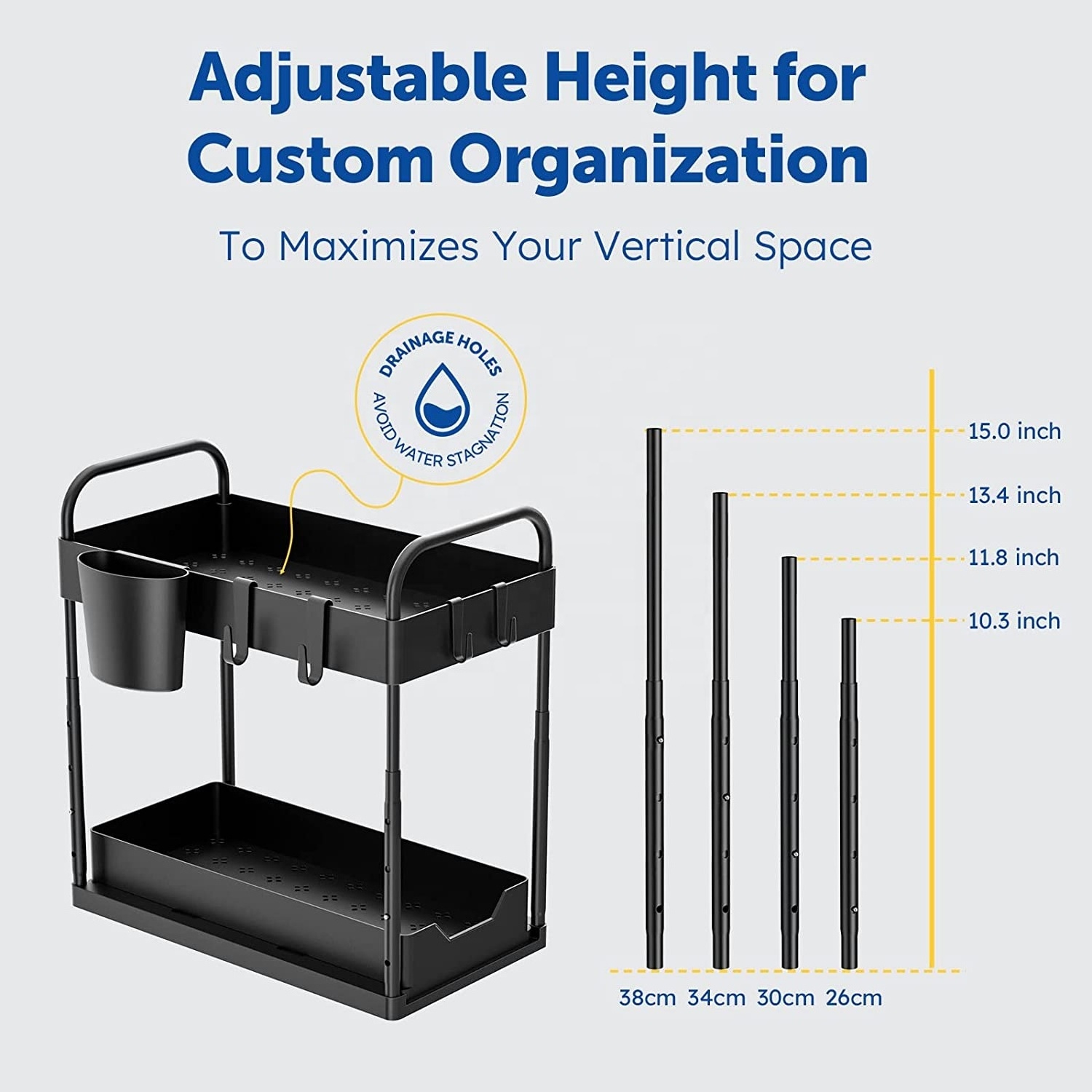 Under Sink Organizer Adjustable Height Under Sink Organizers and Storage 2-Tier Under Cabinet