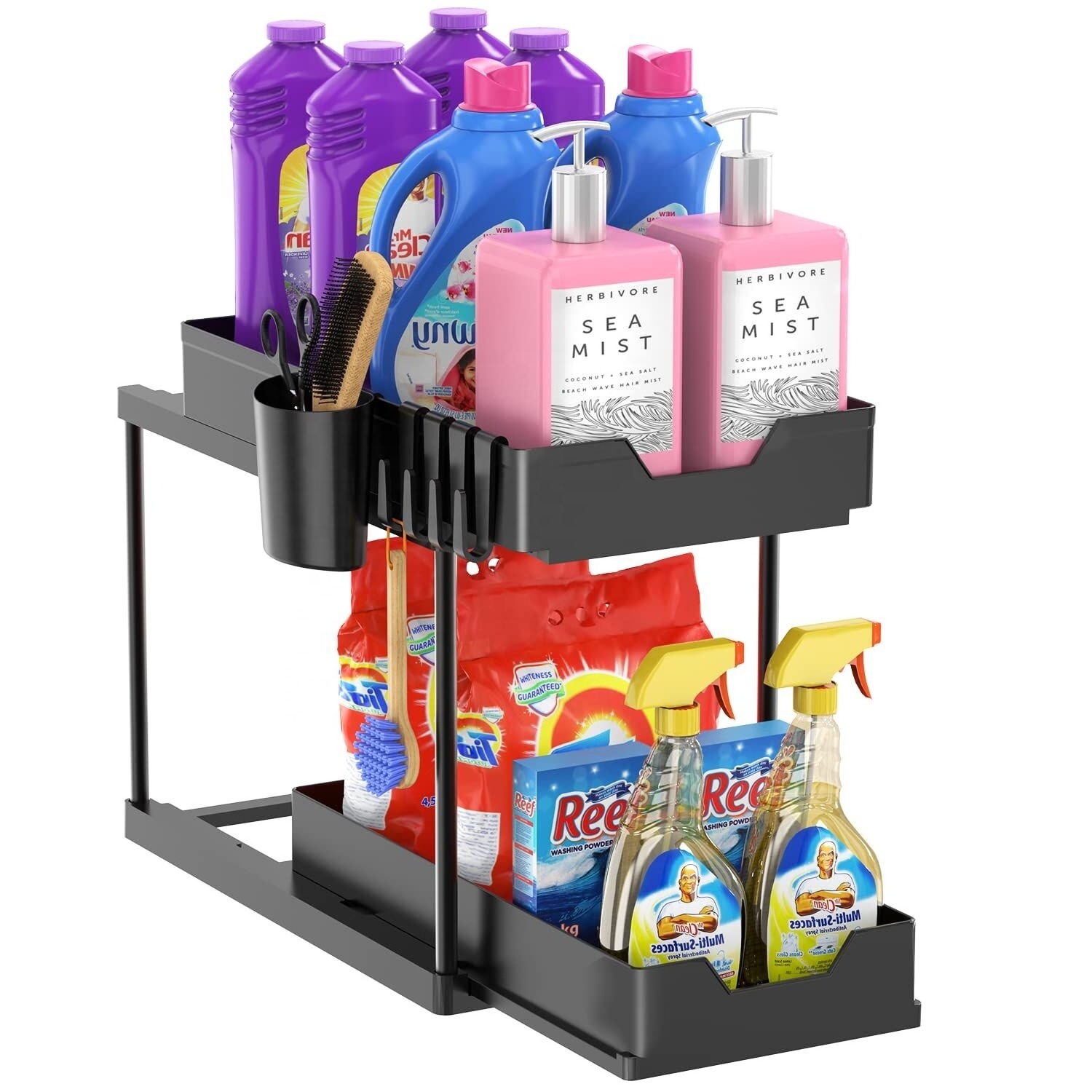 Multi-Functional 2-PACK Under Sink Organizers and Storage with Sliding Drawer, 2-Tier Bathroom Under Sink Shelf Rack