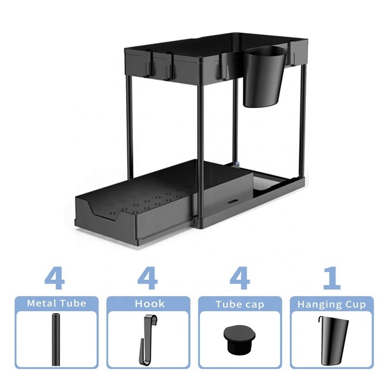 Under Sink Organizers and Storage, 2 Tier Sliding Bathroom organizer, Multi-Use Under Kitchen Cabinet Storage Shelf