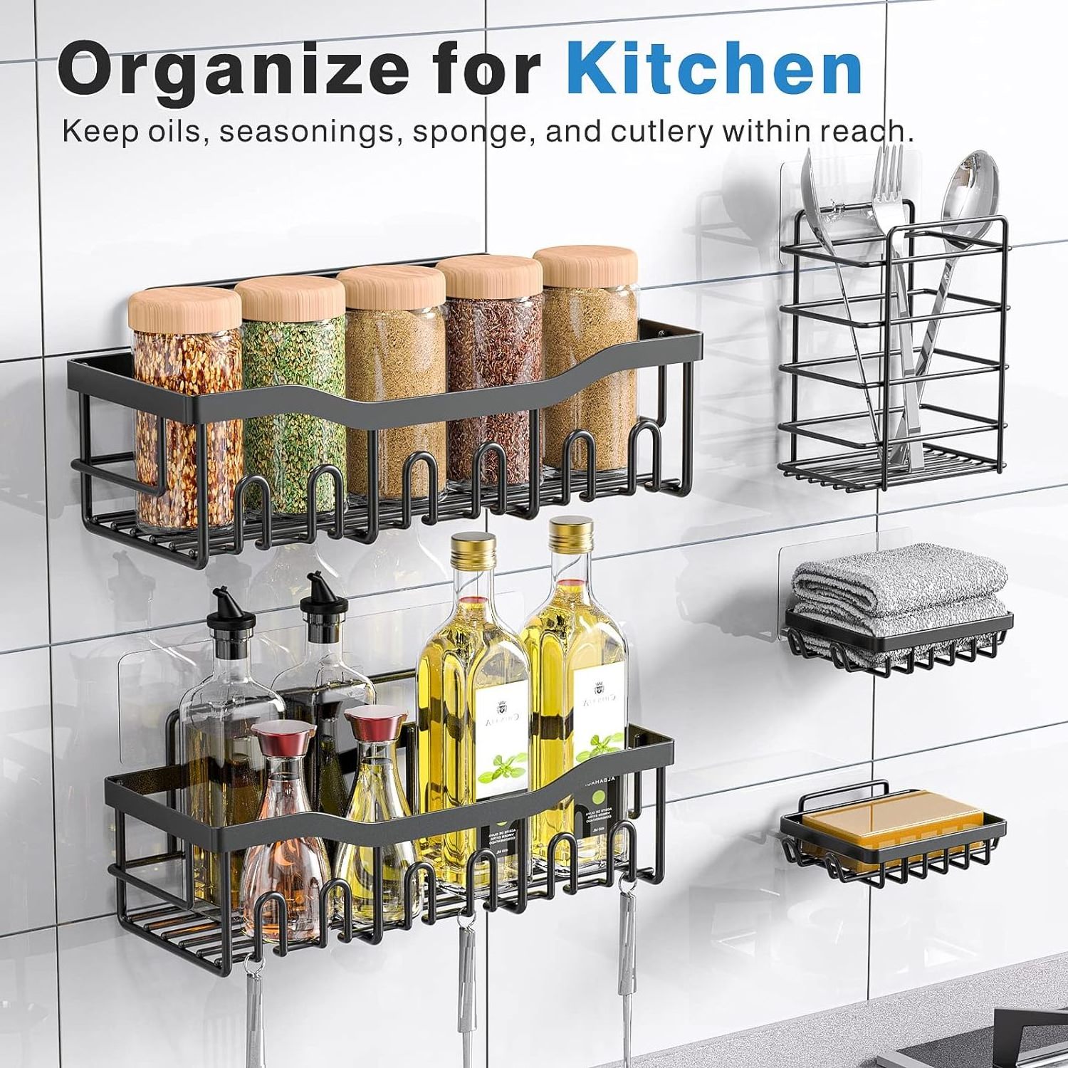 Adhesive Shower Organizer Shelves for Bathroom&Kitchen,No Drilling Large Capacity Rustproof Stainless Steel Bathroom Organizer