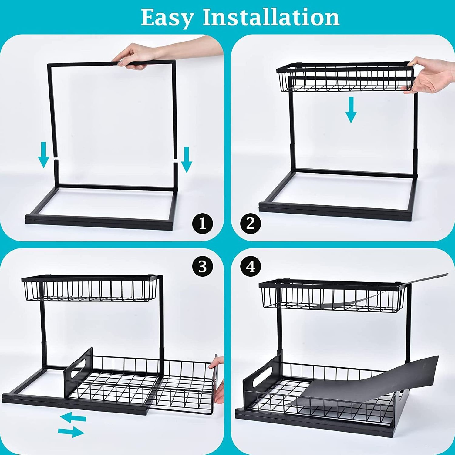 2-Tier Under Sink Pull Out Cabinet Storage Shelf with Sliding Storage Wire Basket Drawer for Bathroom Kitchen