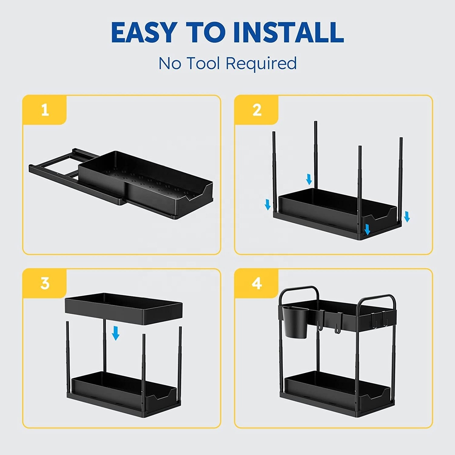 Under Sink Organizer Adjustable Height Under Sink Organizers and Storage 2-Tier Under Cabinet