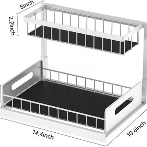 2-Tier Under Sink Pull Out Cabinet Storage Shelf with Sliding Storage Wire Basket Drawer for Bathroom Kitchen