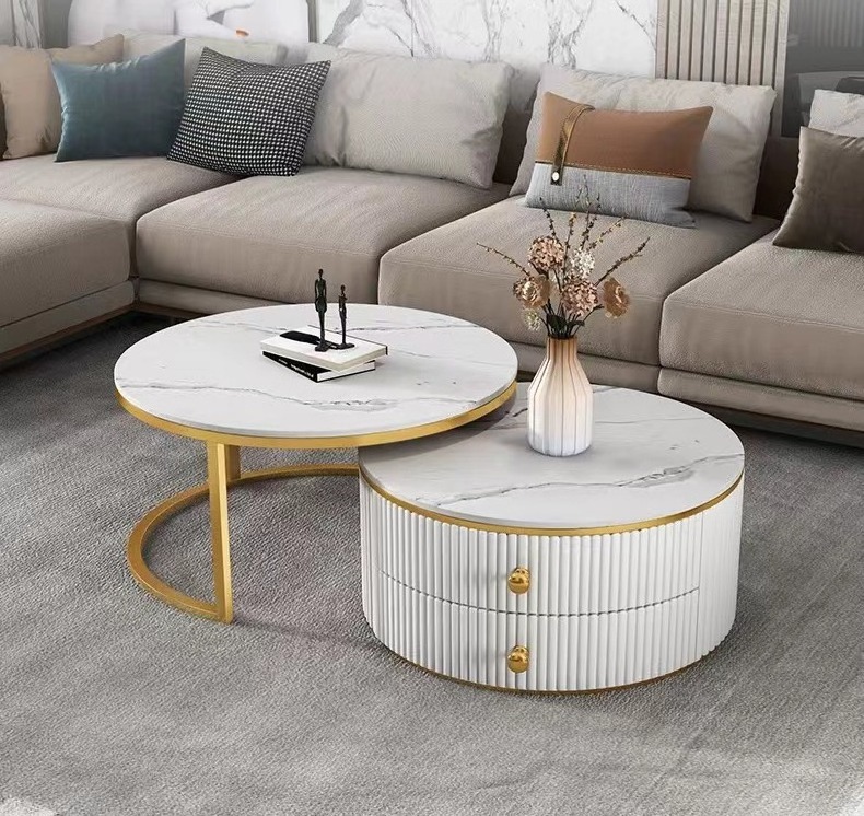 Marble round coffee table Nordic contracted and modern sitting room combination coffee table  marble Adjustable round end table