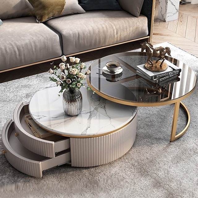 Marble round coffee table Nordic contracted and modern sitting room combination coffee table  marble Adjustable round end table