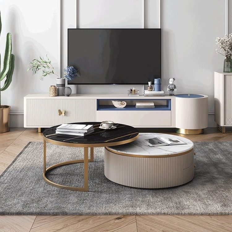 Marble round coffee table Nordic contracted and modern sitting room combination coffee table  marble Adjustable round end table