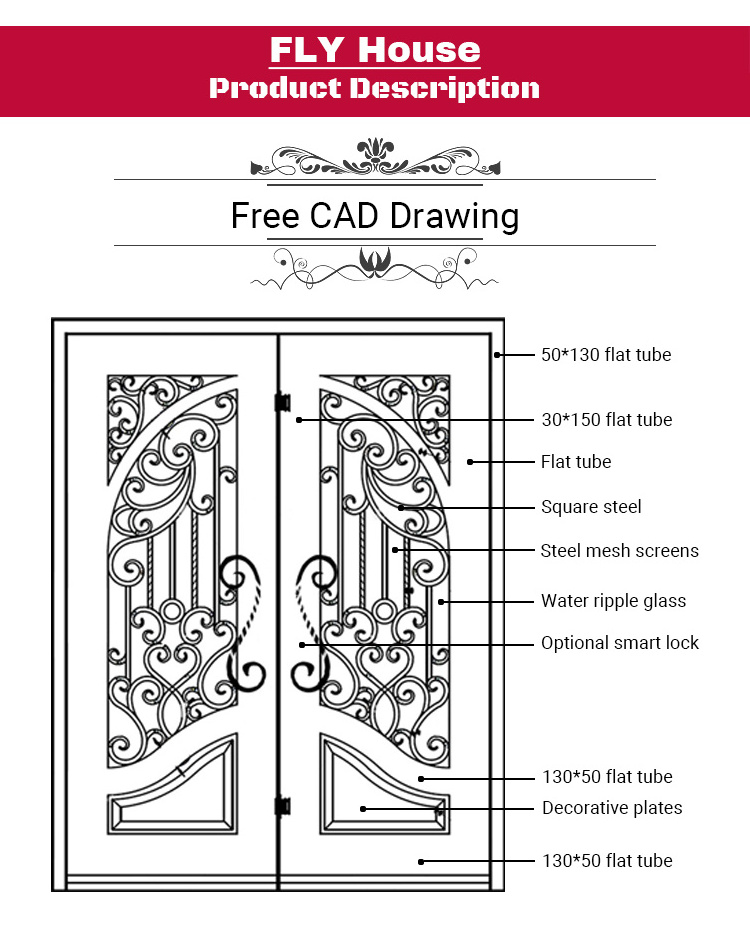 Factory wholesale price fancy iron gate door simple iron door design exterior iron grill door designs front entry for house