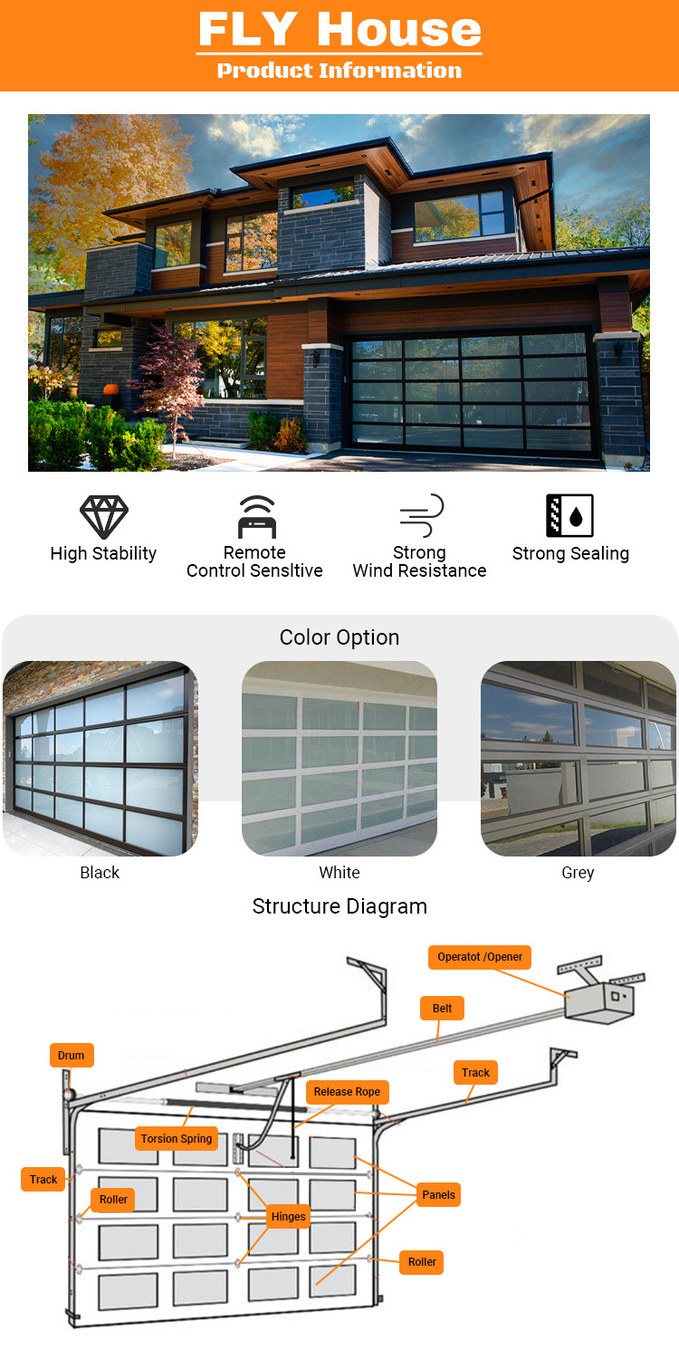 Low price modern residential automatic black aluminum benefit glass sectional garage door