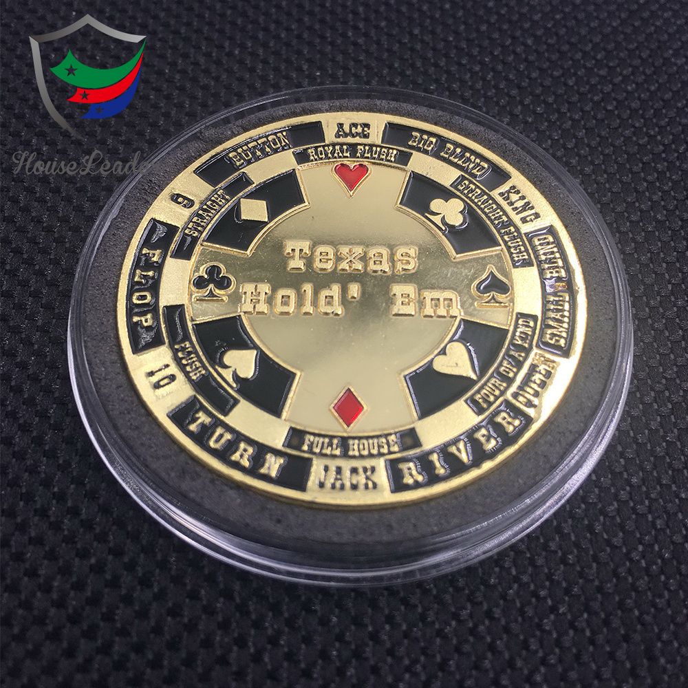 Metal Poker Guard Card Gold Plated With Round Plastic Case Protector Coin Chip