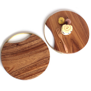 Acacia Wood Cutting Board Natural Wooden Round Chopping Board With Round Handle 12inches Large Round Charcuterie Board Food Tray