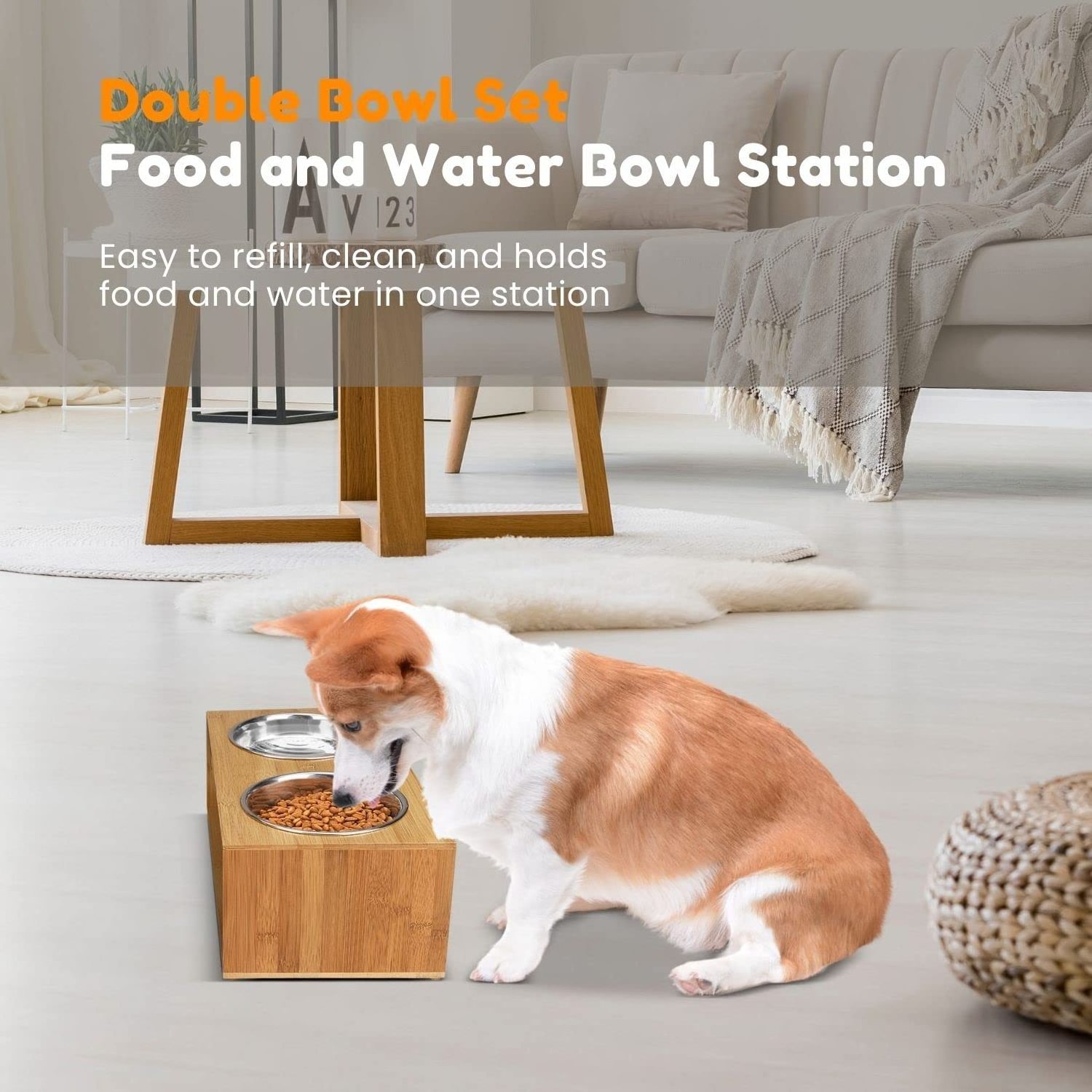 Elevated Dog Bowl Wooden Stand Raised Dog Bowl Holder Pet Feeding Station Dish Riser Tall Food and Water Platform