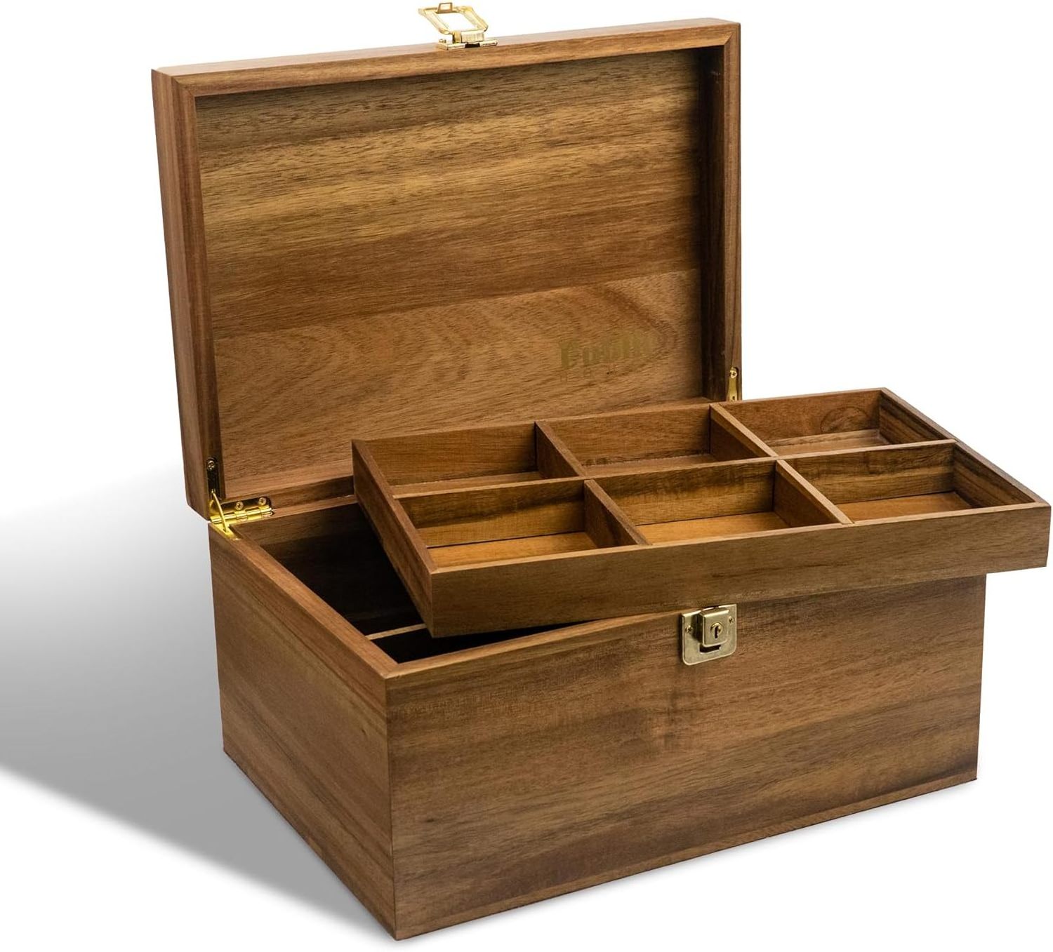 Acacia Wood Premium Storage Box Wooden Smell Proof Lock Box with Removable Wood Tray Herb Stash Case Organizer Container Solid