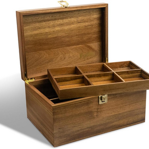 Acacia Wood Premium Storage Box Wooden Smell Proof Lock Box with Removable Wood Tray Herb Stash Case Organizer Container Solid