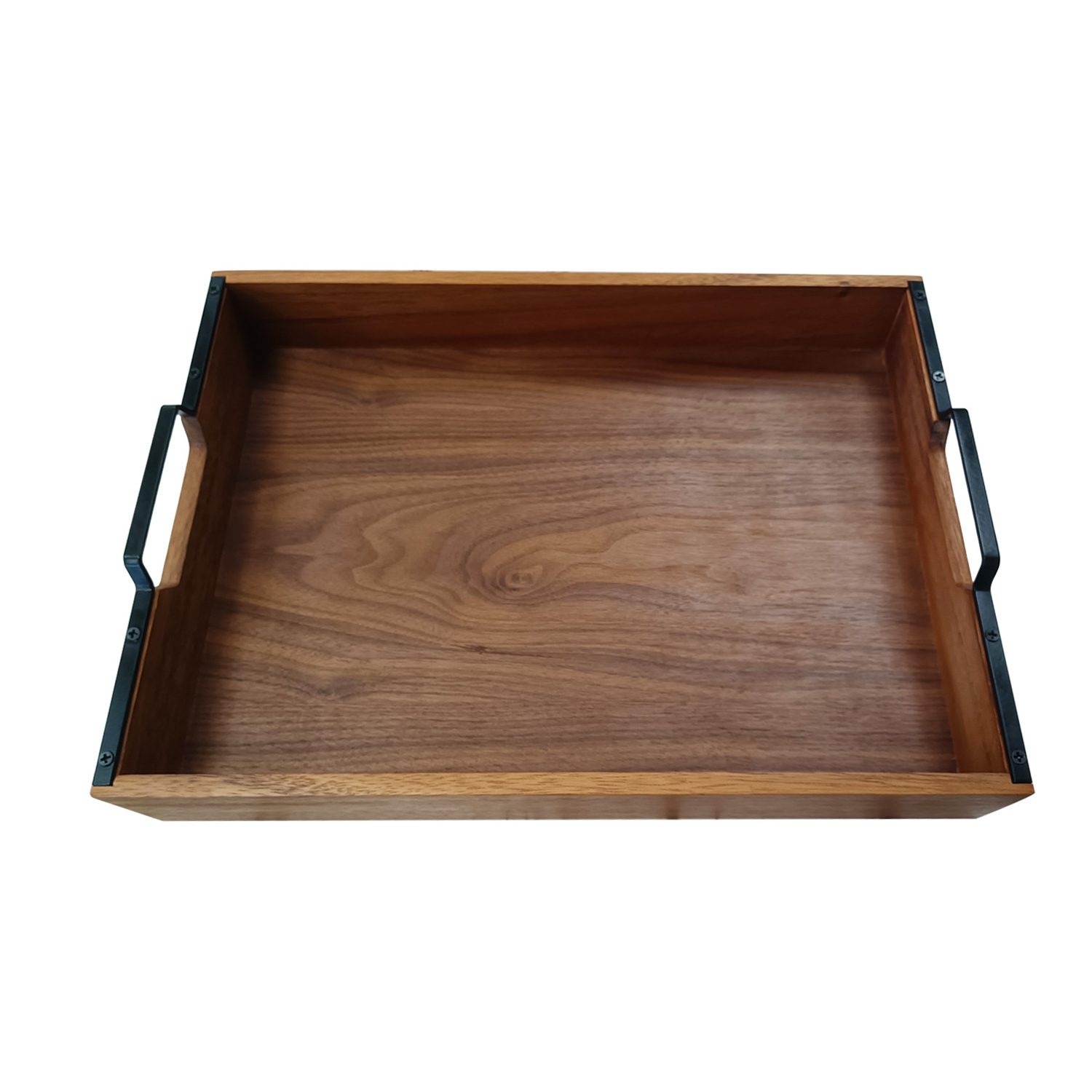 Bamboo Food Serving Tray Set with Handle Torched Brown Tan Rustic Wooden  Nesting Multipurpose Trays  for Breakfast Coffee 3 pcs