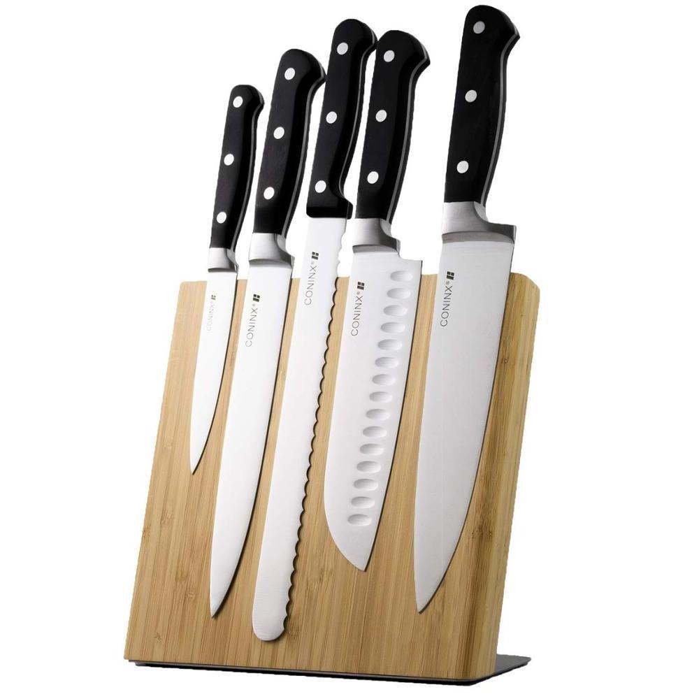 Stainless Steel Plate Bamboo Wood Magnetic Knife Block