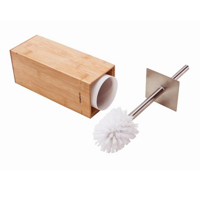 Custom eco-friendly modern unique best bathroom bamboo wooden toilet brush holder set stainless steel toilet cleaner brush cheap