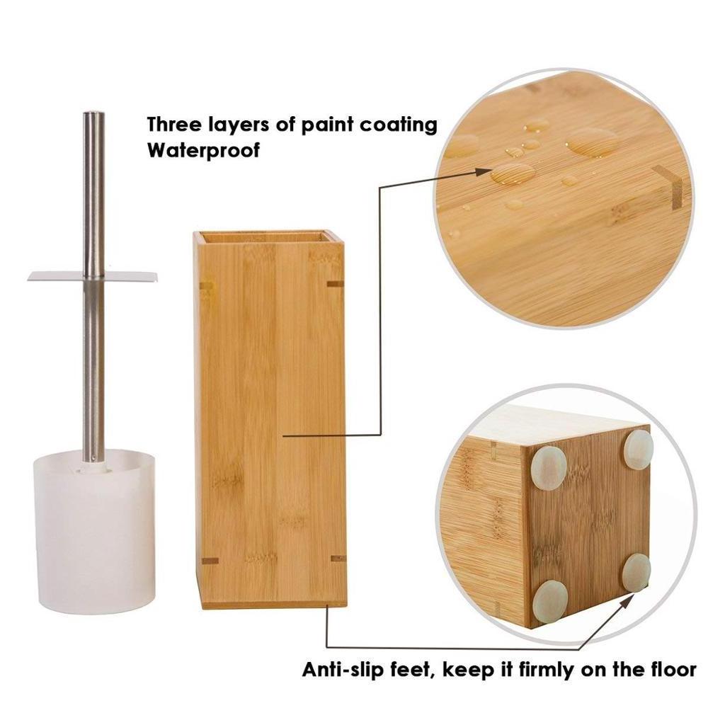 Custom eco-friendly modern unique best bathroom bamboo wooden toilet brush holder set stainless steel toilet cleaner brush cheap