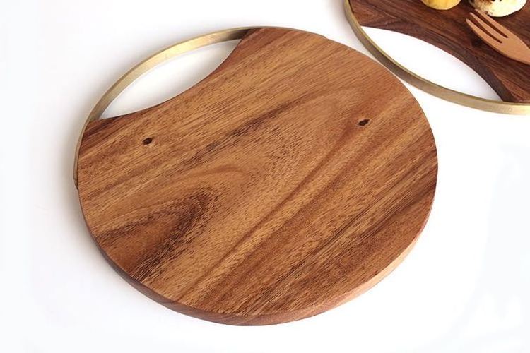 Acacia Wood Cutting Board Natural Wooden Round Chopping Board With Round Handle 12inches Large Round Charcuterie Board Food Tray