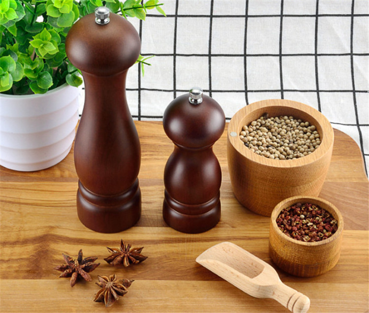 Houselin Wooden Salt&Pepper Grinder Set Rubber Wood Spice Herb Mill with Adjustable Coarseness Kitchen Countertop Durable Manual