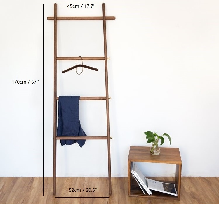 Walnut Wood Free Standing Towel Coat Hat Hook Ladder Rack Organizer Furniture Towel Holders for Jacket Clothes Handbags Umbrella