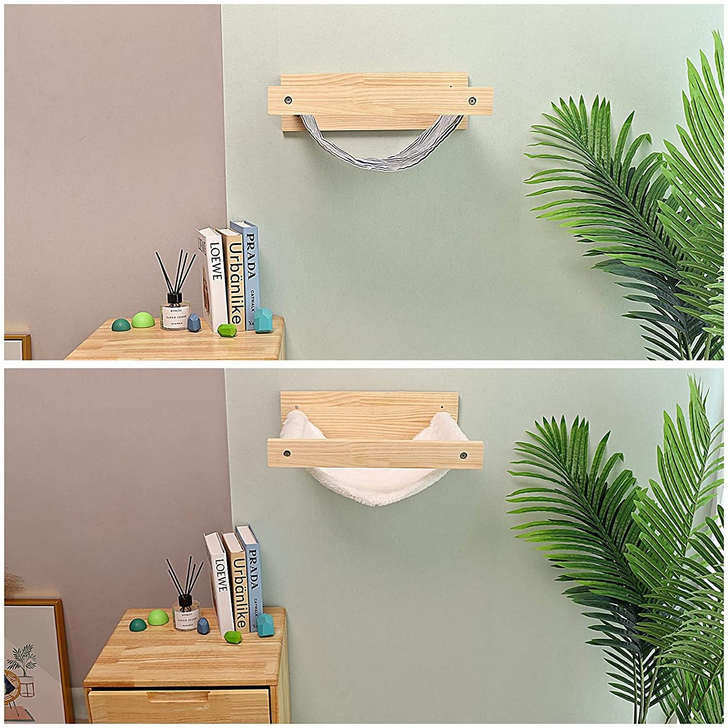 Hammock Wall Mounted Large Cats Shelf with Removable Fabric Wooden Kitten Furniture Hanging Bed Perches Shelf Cat Climbing Frame