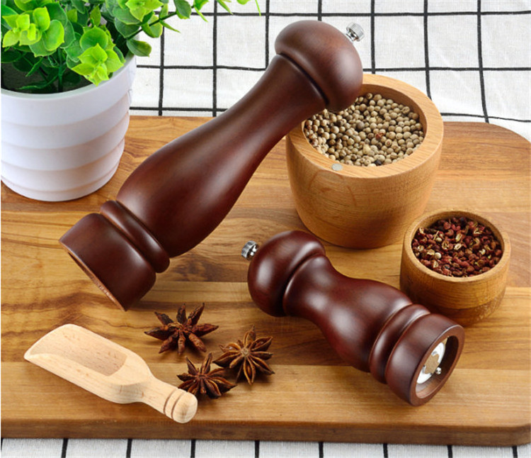 Houselin Wooden Salt&Pepper Grinder Set Rubber Wood Spice Herb Mill with Adjustable Coarseness Kitchen Countertop Durable Manual