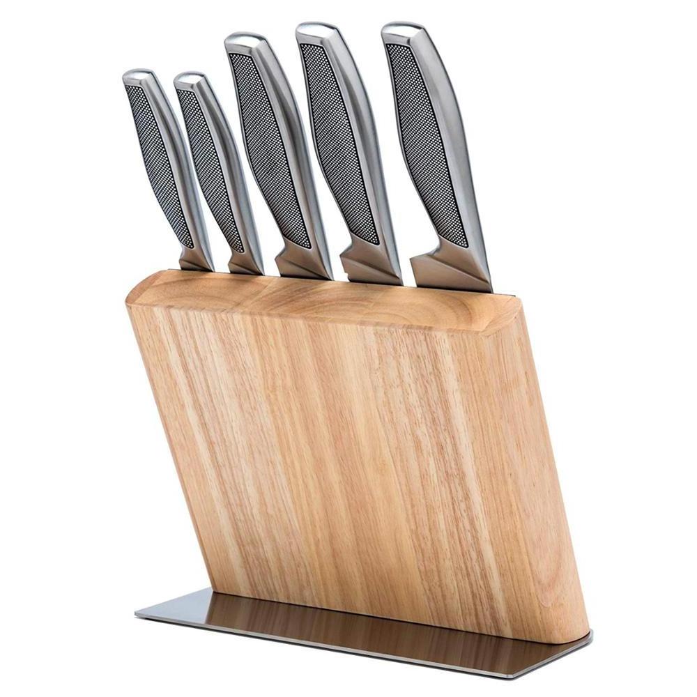 Stainless Steel Plate Bamboo Wood Magnetic Knife Block