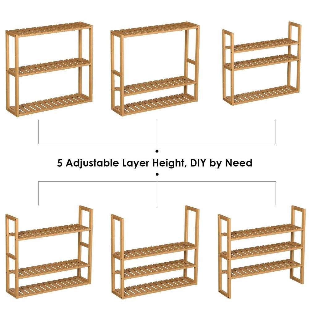 3-Tier Bamboo Multifunctional Adjustable Shelf Rack Utility  Wall Mount Wood Storage Bathroom Kitchen Living Room Organizer