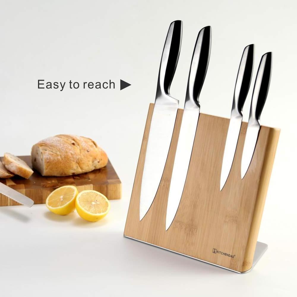 Stainless Steel Plate Bamboo Wood Magnetic Knife Block