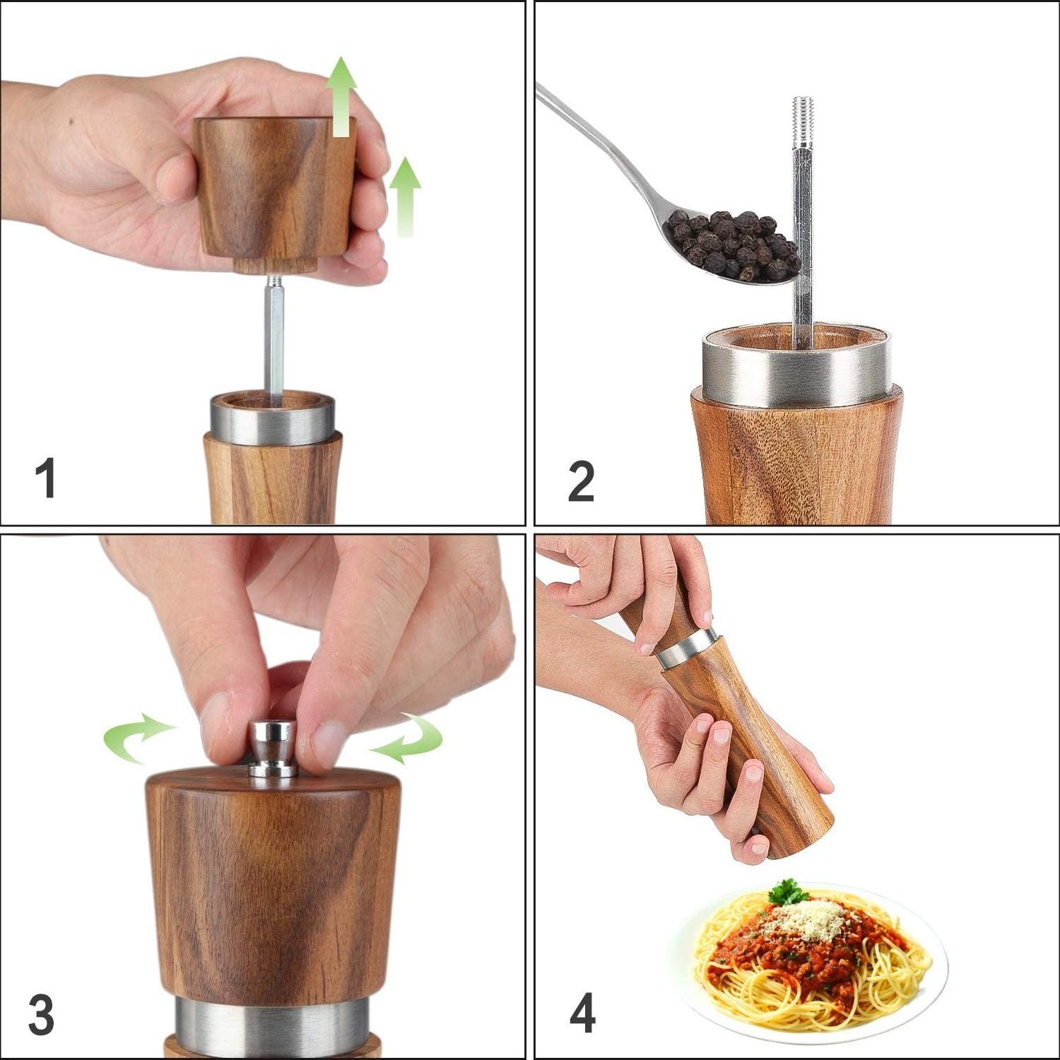 Houselin Acacia Wood Salt and Pepper Grinder / Mills set Amazon Acacia Kit Grinder/Mill Set pepper mill with  metal ring