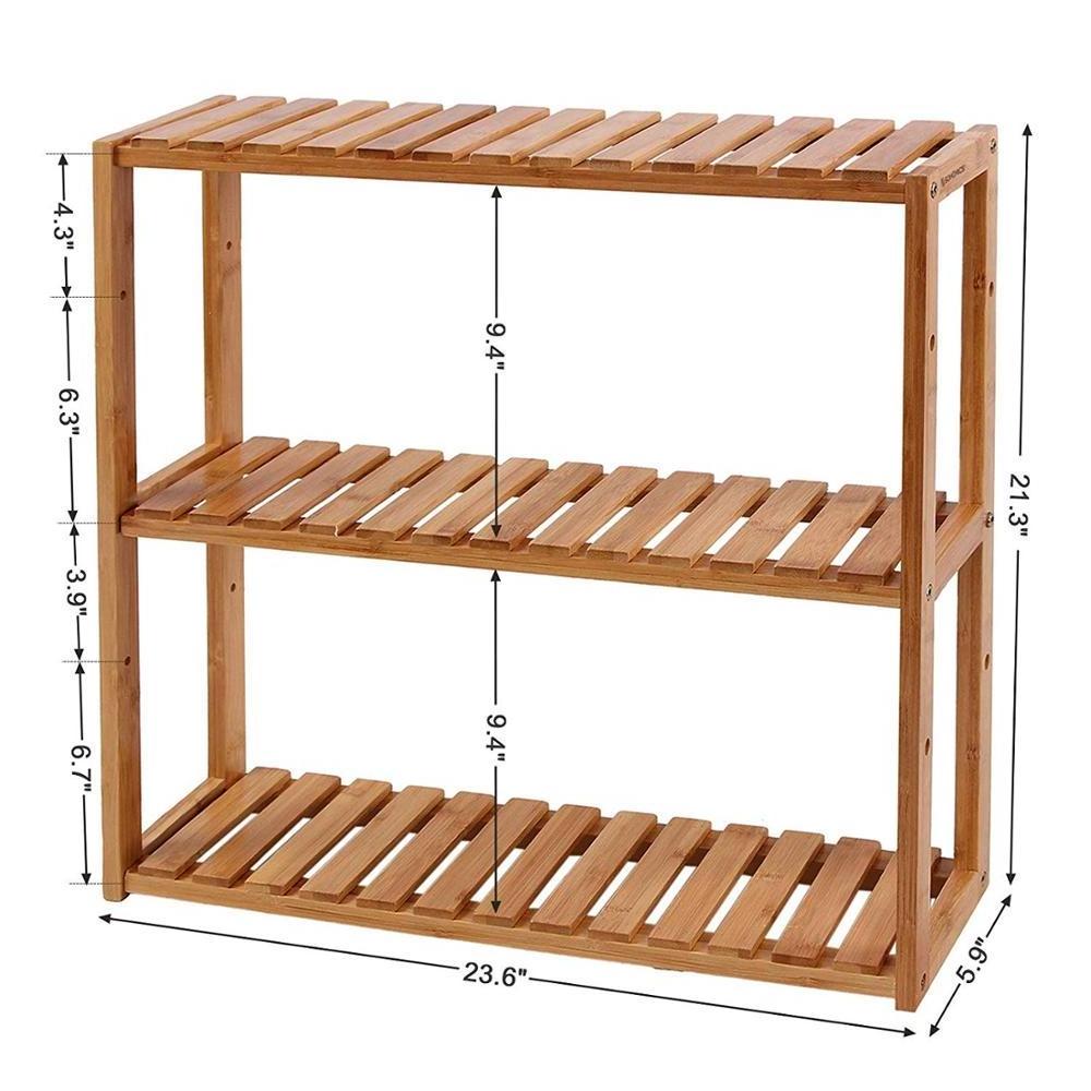 3-Tier Bamboo Multifunctional Adjustable Shelf Rack Utility  Wall Mount Wood Storage Bathroom Kitchen Living Room Organizer